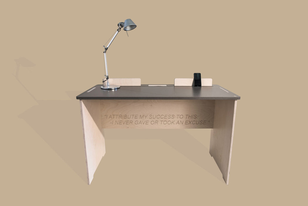 The Flo - handmade desk in Birch finsh by TORMAR shown with Flo desk