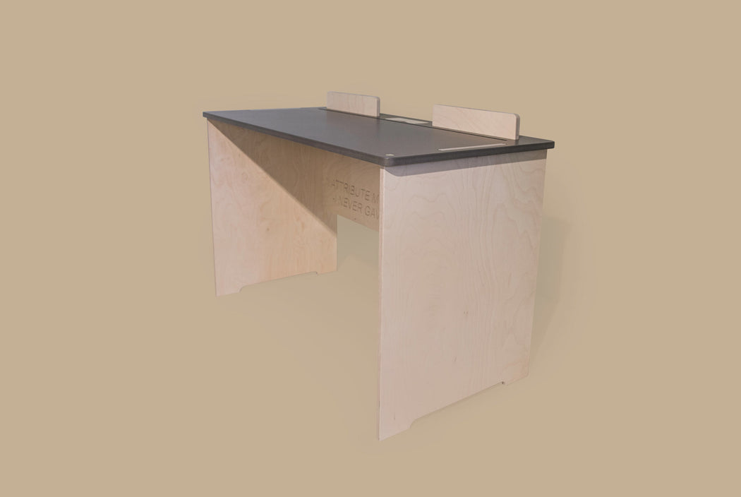 The Flo - handmade desk in Birch finsh by TORMAR shown with Flo desk